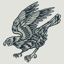 Black White Eagle Old School Tattoo Illustration