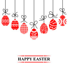 Sticker - Vector illustrations of Easter card with decorative red eggs hang