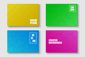 Collection of abstract colorful creative striped posters, templates, placards, brochures, banners, backgrounds, flyers and etc. Bright gradient covers for your ideas. Geometric weave design