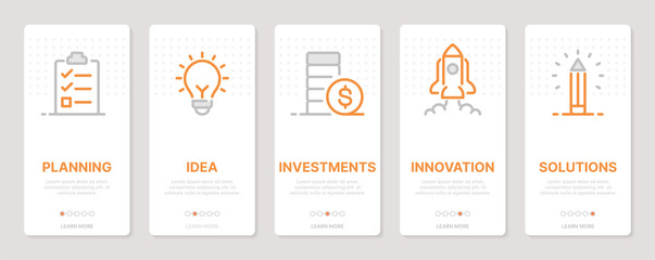 Wall Mural - Startup related vertical cards. Mobile app onboarding screens Templates for a website. Icons with editable stroke