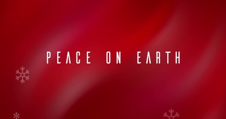 Wall Mural - Animated Peace on Earth Text on a Red Gradient Background with Falling Snowflakes