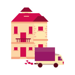 Sticker - house building front facade with truck