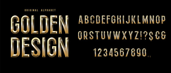 Wall Mural - Vector Extra Golden Rich Font. Best Luxury Modern Alphabet Letters, Numbers and Symbols.