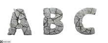 Stone Letters A, B, C. 3d Render. Rock Alphabet. Path Save.