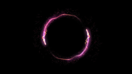 Wall Mural - neon circle. round frame background. multiple sparkle swirls. pink color. glowing ring. isolated on 