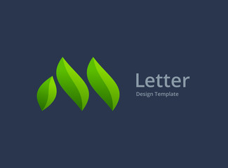 Letter M eco leaves logo icon design template elements