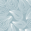 Minimalistic seamless pattern of oysters. Vector hand drawn illustration of a mollusk in pastel colors. A simple background is ideal for printing, textiles, fabric, wallpaper, wrapping paper