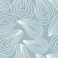 Minimalistic Seamless Pattern Of Oysters. Vector Hand Drawn Illustration Of A Mollusk In Pastel Colors. A Simple Background Is Ideal For Printing, Textiles, Fabric, Wallpaper, Wrapping Paper