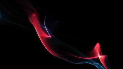 Wall Mural - bright wavy background. glowing dots and lines. neon light. wave element for design. smooth particle
