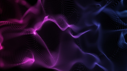 Wall Mural - bright wavy background. glowing dots and lines. neon light. wave element for design. smooth particle