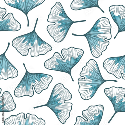 Seamless hand drawn ginkgo ...