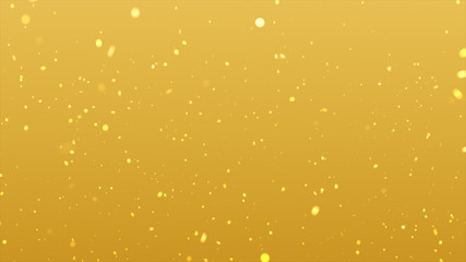 Wall Mural - Bright gold bokeh lights abstract background. Flying golden particles or dust. Vivid lightning. Merry christmas design. Blurred light dots. Can use as cover, banner, postcard, flyer.