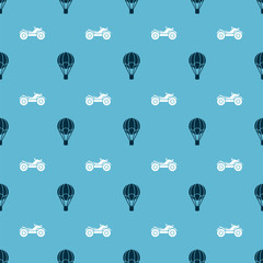 Poster - Set Hot air balloon and All Terrain Vehicle or ATV motorcycle on seamless pattern. Vector