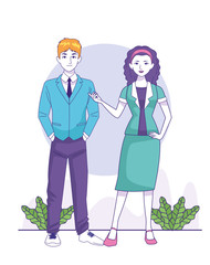 Wall Mural - cartoon young businessman and woman standing