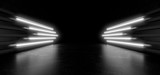 Beautiful composition of white neon lights on a black background. 3d rendering image.