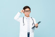 © Atstock Productions - Smiling smart doctor boy with white medical coat and stethoscope