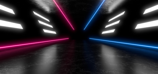Beautiful composition of colored neon lights on a black background. 3d rendering image.