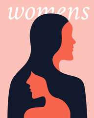 Wall Mural - women's day campaign poster background design with two long hair girl vector illustration.