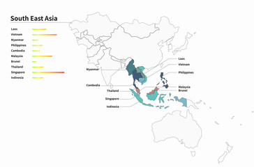  asian countries map. asia map. asean union.
