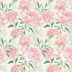  romantic eucalyptus leaf greenery english rose pattern seamless spring romantic modern summer retro