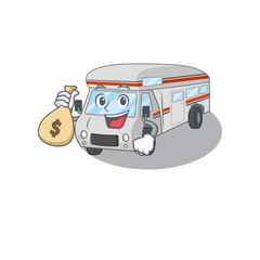 Canvas Print - Rich and famous campervan cartoon character holding money bag