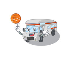 Wall Mural - A mascot picture of campervan cartoon character playing basketball