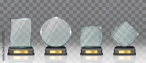 Cuadros en Lienzo Realistic glass acrylic trophy award set, vector isolated illustration