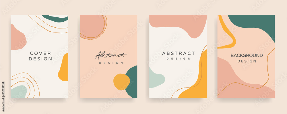 Social media stories and post creative Vector set. Background template with copy space for text and images design by abstract colored shapes,  line arts , Tropical leaves  warm color of the earth tone - obrazy, fototapety, plakaty 