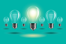 Realistic Transparent Light Bulb For Green Sea Background. Vector EPS 10