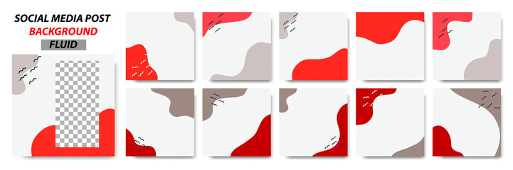 Wall Mural - Set collection of square banner layout template background in grey, red color and memphis dot pattern