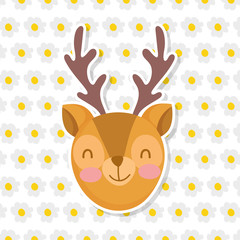 Wall Mural - cute deer face flowers decoration background