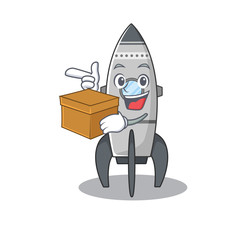 Poster - Cute rocket cartoon character having a box