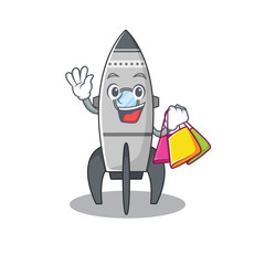 Poster - A friendly rich rocket waving and holding Shopping bag