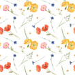 © zenina - Beautiful vector floral summer seamless pattern with watercolor hand drawn field wild flowers. Stock illustration.