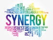 Synergy word cloud collage, business concept background
