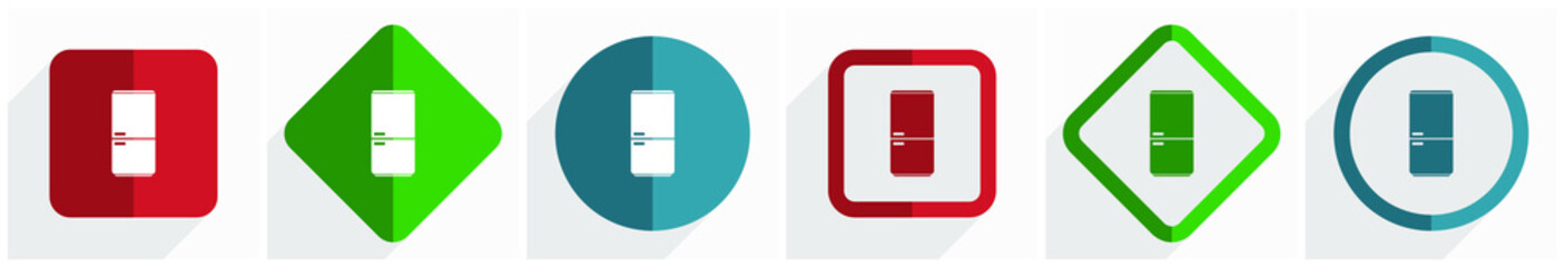 Fototapete - Fridge, refrigerator icon set, flat design vector illustration in 6 options for webdesign and mobile applications in eps 10