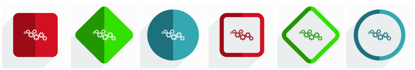Fototapete - Cogwheel engineering icon set, flat design vector illustration in 6 options for webdesign and mobile applications in eps 10
