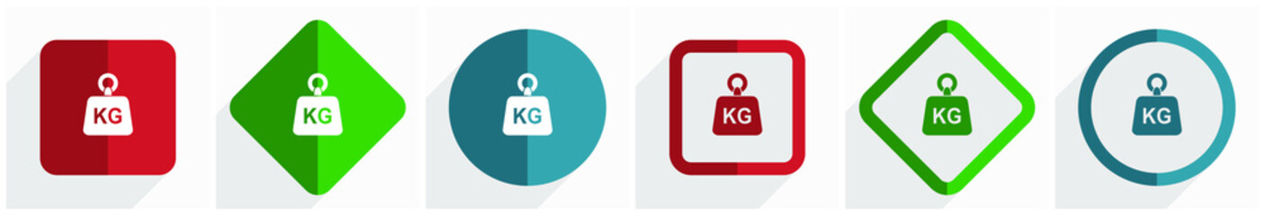 Fototapete - Weight, kg, kilogram icon set, flat design vector illustration in 6 options for webdesign and mobile applications in eps 10