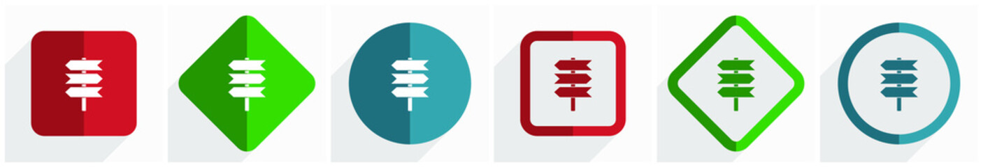 Aufkleber - Signpost, information, post icon set, flat design vector illustration in 6 options for webdesign and mobile applications in eps 10