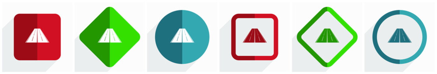 Aufkleber - Road icon set, flat design vector illustration in 6 options for webdesign and mobile applications in eps 10