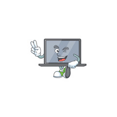 Poster - Cute cartoon mascot picture of monitor with two fingers