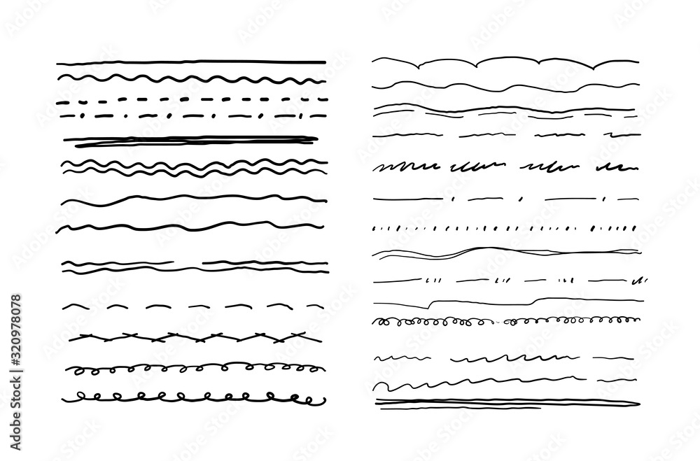 Set of simple black underline lines with pen, pencil, marker. Doodle ...