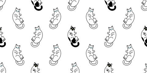 Wall Mural - Seamless pattern with cute black and white cats. Texture for wallpapers, stationery, fabric, wrap, web page backgrounds, vector illustration