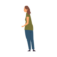 Sticker - Overweight Woman Standing Back and Looking at Something, View from Behind Vector Illustration