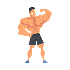 Poster - Young Muscular Shirtless Man, Strong Bodybuilder Vector Illustration