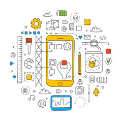 Smartphone User Interface Building Process, Modern Phone Applications Business Concept Vector Illustration