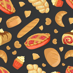 Poster - Baking Products Seamless Pattern, Fresh Baked Goods Design Element Can Be Used for Website, Cooking Book, Restaurant Menu, Wrapping Paper Vector Illustration