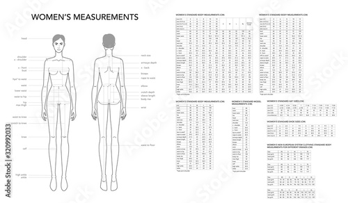 Fotomural Womens measurements fashion terminology Illustration for lady size chart