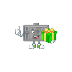 Wall Mural - Cute wacom character holding a gift box