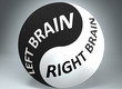 Left brain and right brain in balance - pictured as words Left brain, right brain and yin yang symbol, to show harmony between Left brain and right brain, 3d illustration